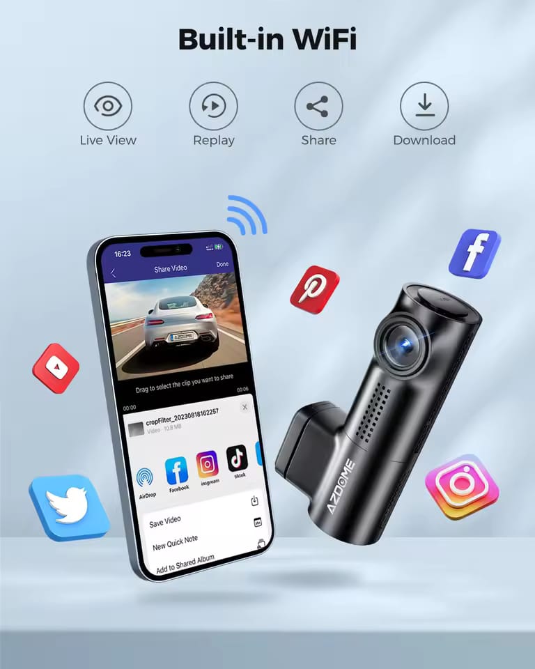 AZDOME Dash Cam M330 1296P Car WiFi Camera