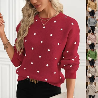 Ins Polka Dot Print Pullover Sweater Fashion Casual Long