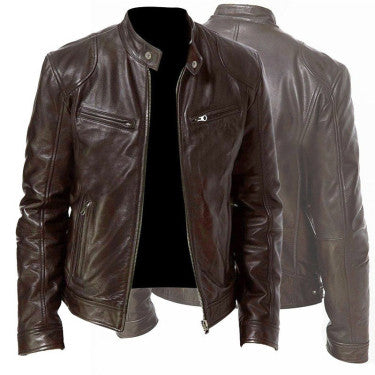 Men's Zip-up Cardigan PU Leather Jacket Fashion