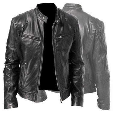 Men's Zip-up Cardigan PU Leather Jacket Fashion
