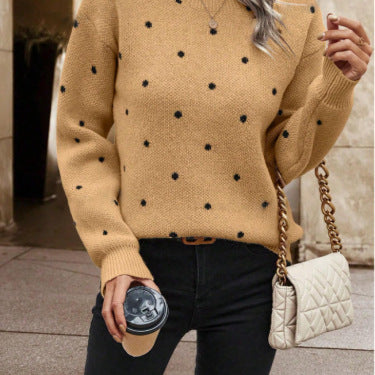 Ins Polka Dot Print Pullover Sweater Fashion Casual Long