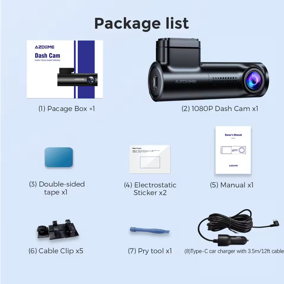 AZDOME Dash Cam M330 1296P Car WiFi Camera