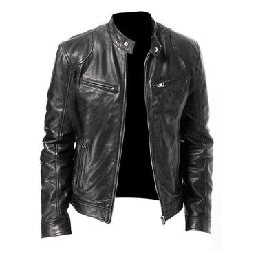 Men's Zip-up Cardigan PU Leather Jacket Fashion