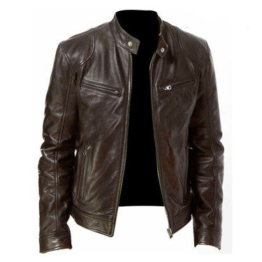 Men's Zip-up Cardigan PU Leather Jacket Fashion