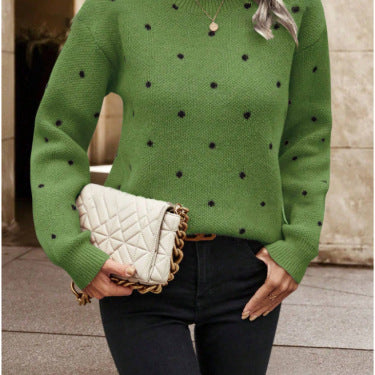 Ins Polka Dot Print Pullover Sweater Fashion Casual Long