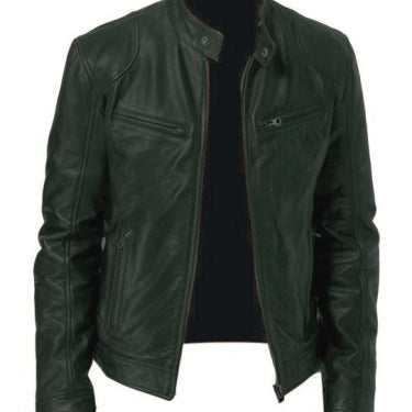 Men's Zip-up Cardigan PU Leather Jacket Fashion