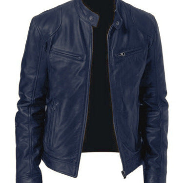 Men's Zip-up Cardigan PU Leather Jacket Fashion