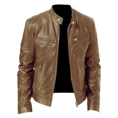 Men's Zip-up Cardigan PU Leather Jacket Fashion
