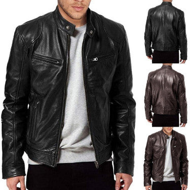 Men's Zip-up Cardigan PU Leather Jacket Fashion